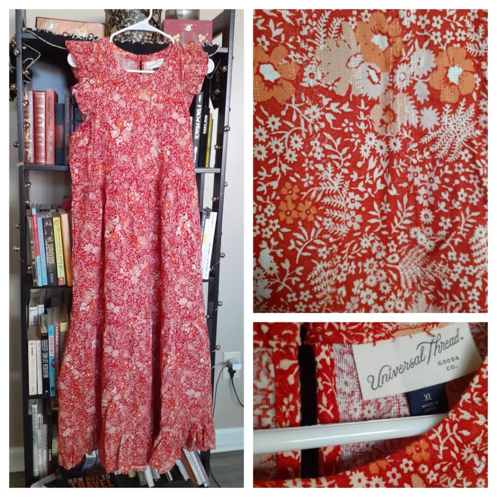 Universal Thread Orange Floral Tiered Dress